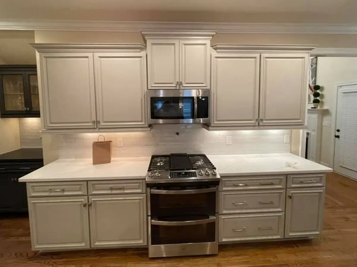 kitchen with newly painted kitchen cabinets